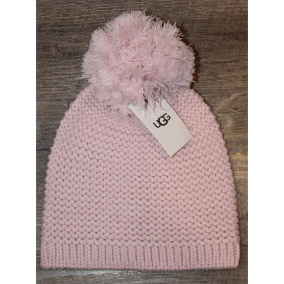 NWT WOMENS MEN\'S UGG KNIT WOOL BLEND BEANIE POM HAT OSFA PINK main image 6